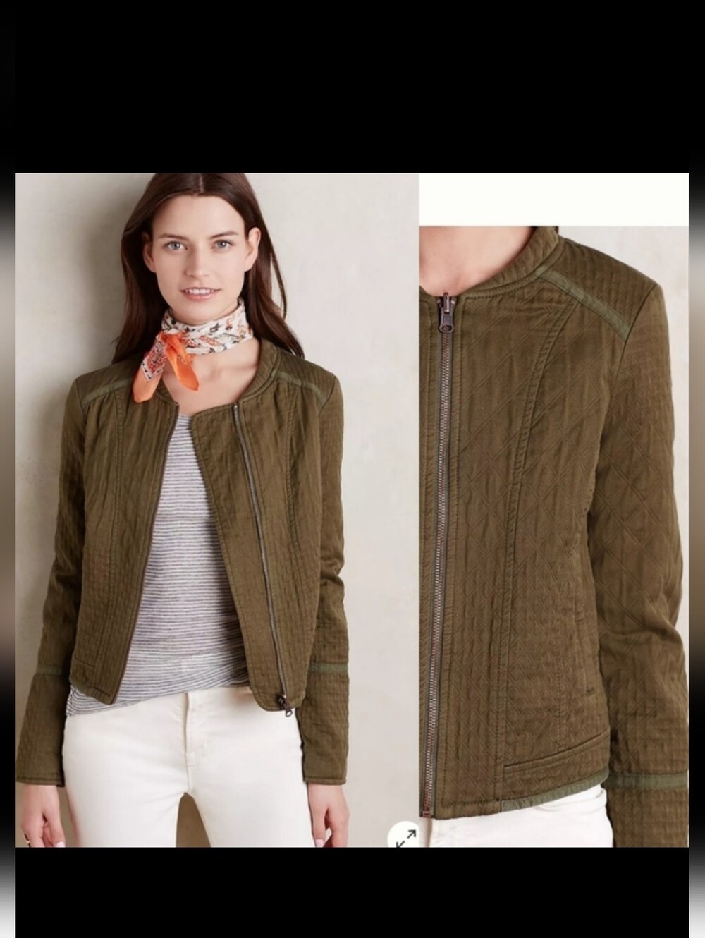 Hei Hei Anthropologie 100% Cotton Olive Lightweight Quilted Jacket - Medium